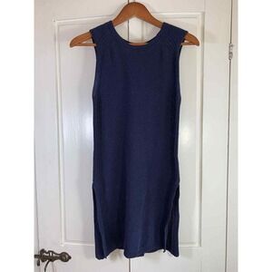 Athleta Tunic Small Tank Top Navy Knit Beachy Swim‎ Cover Up Slits Coastal Boho